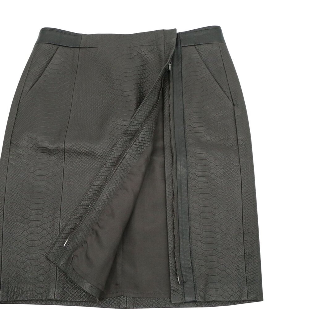 Vince Genuine Leather Snake Embossed Pencil Skirt Graphite Gray Black Zip 4 - Picture 3 of 7